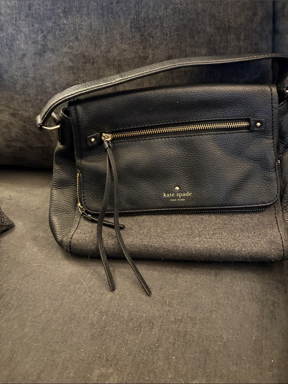 kate spade Black Pebbled Leather Crossbody with Tassel Zipper